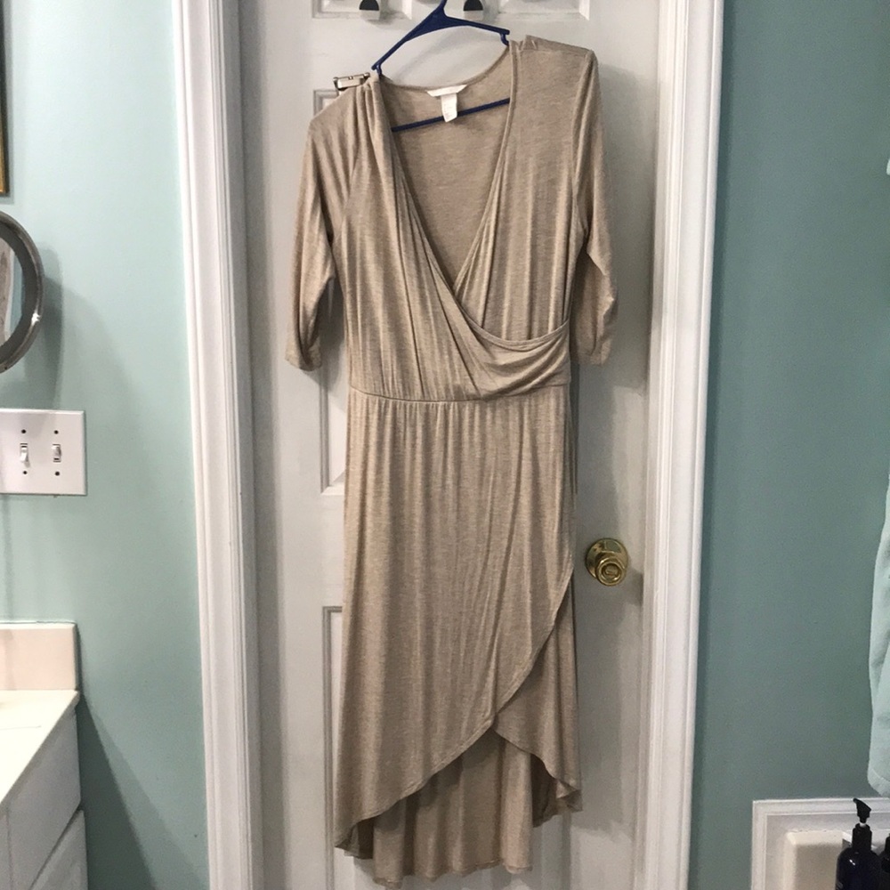 Faux wrap dress with hi-lo hem